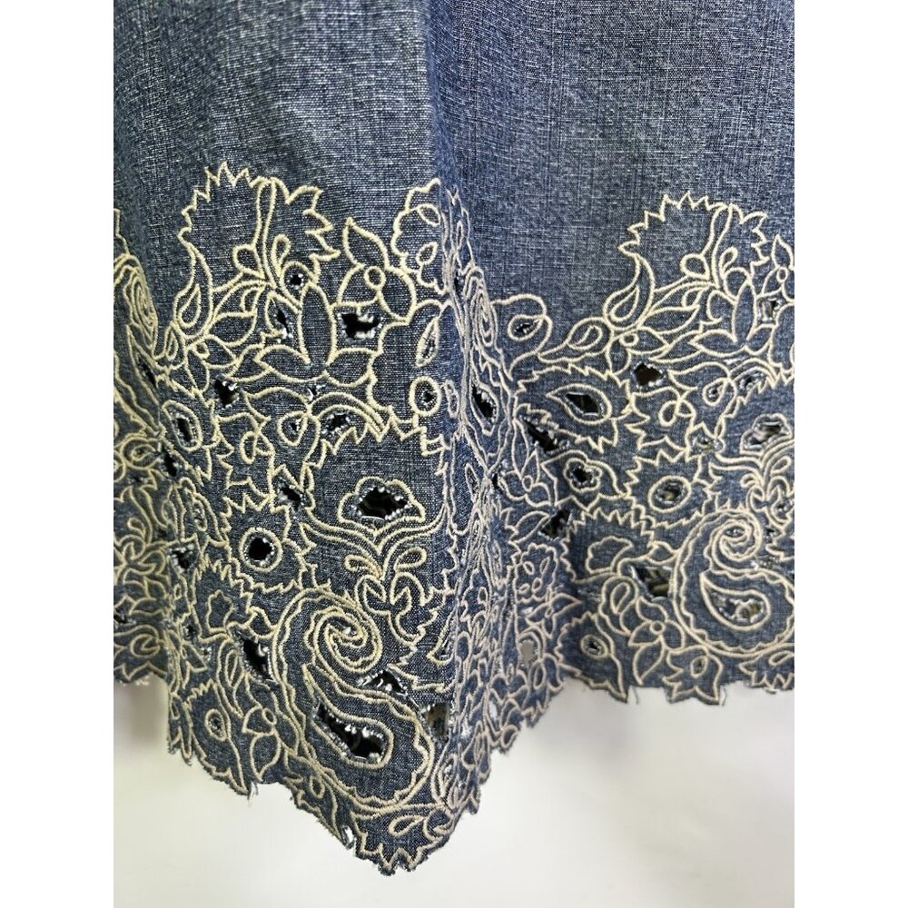 Vintage Y2K Denim Jean Scalloped Empire Spaghetti Dress Rave - Picture 3 of 8